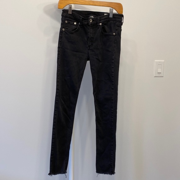 Rag & Bone black mid-rise ankle skinny modal jeans raw hem - Picture 1 of 6